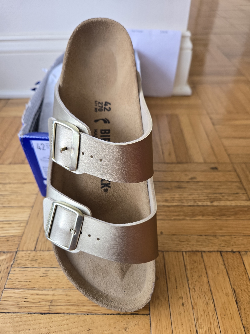 Brand New With Tags Birkenstock Gold Metallic Champagne Two-Strap Sandal